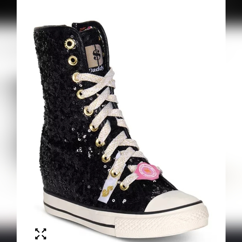 Skechers Women's Gimme Fancy Schmancy  Black Sequin Hightop Sneakers 8.5